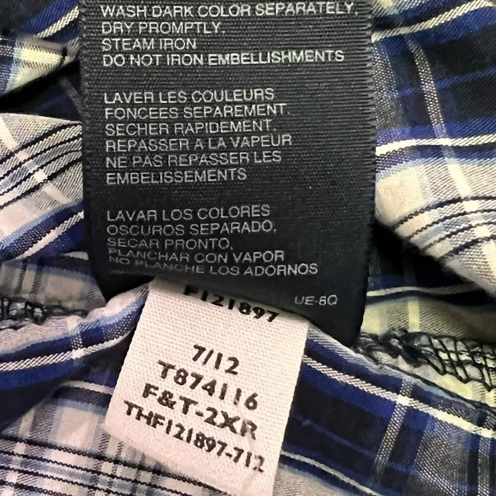 Tommy Hilfiger Boys Large 14/16 Blue Grey White Plaid Button Down Shirt - Picture 10 of 12